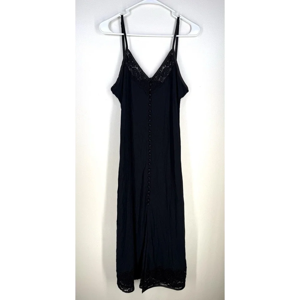 IVY & ANNABELLE INTIMATES BLACK NIGHTGOWN CHEMISE XL Buttons Long Modal Stretch